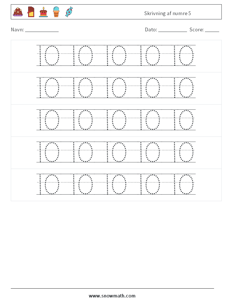 Skrivning af numre 5 Matematiske regneark 22