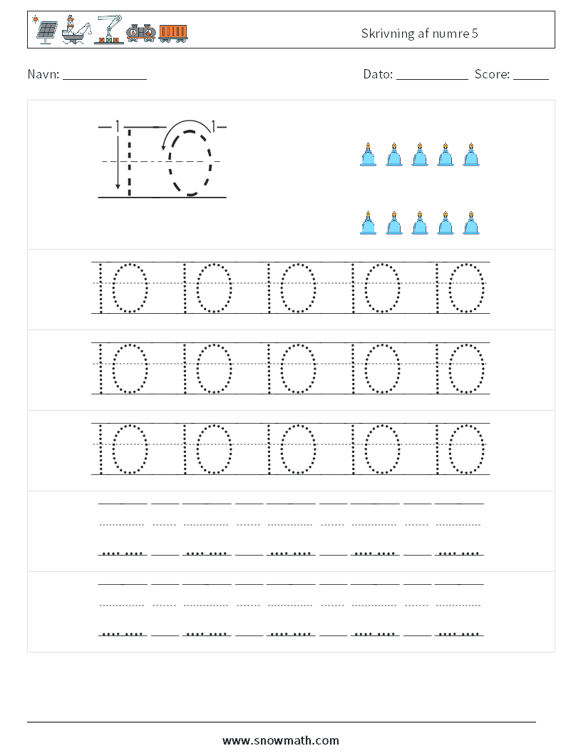 Skrivning af numre 5 Matematiske regneark 23