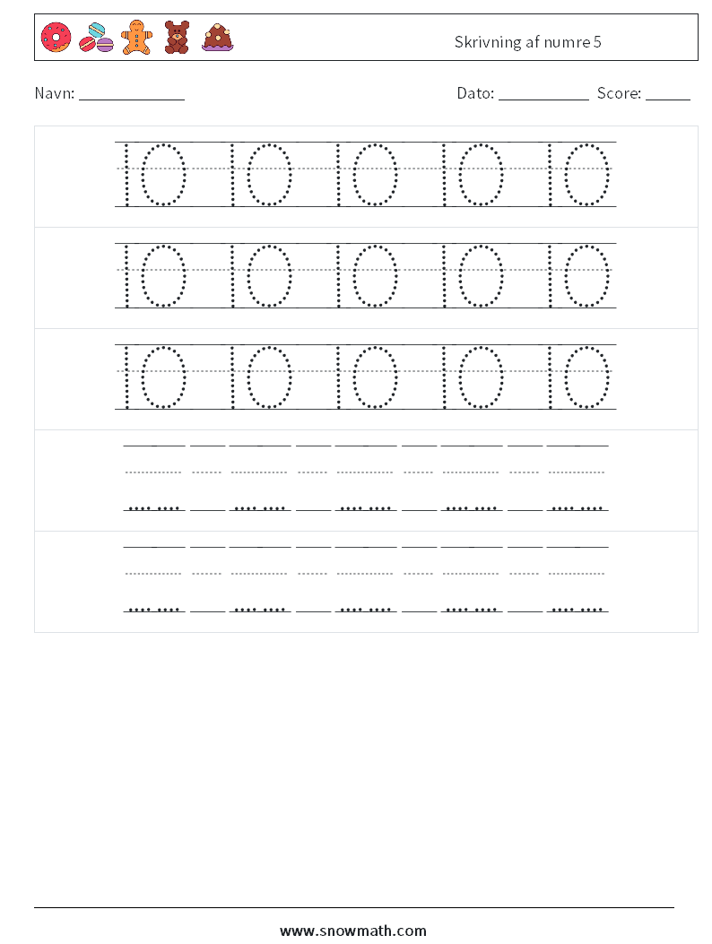 Skrivning af numre 5 Matematiske regneark 24