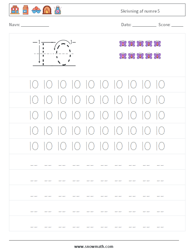 Skrivning af numre 5 Matematiske regneark 3