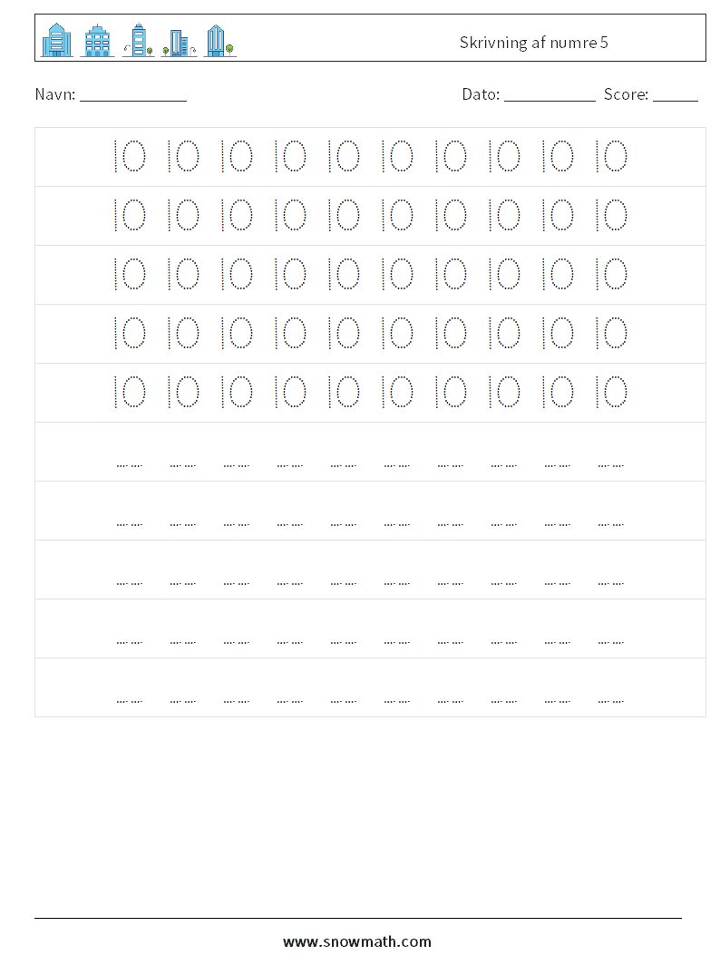 Skrivning af numre 5 Matematiske regneark 4