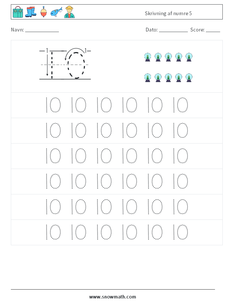 Skrivning af numre 5 Matematiske regneark 5