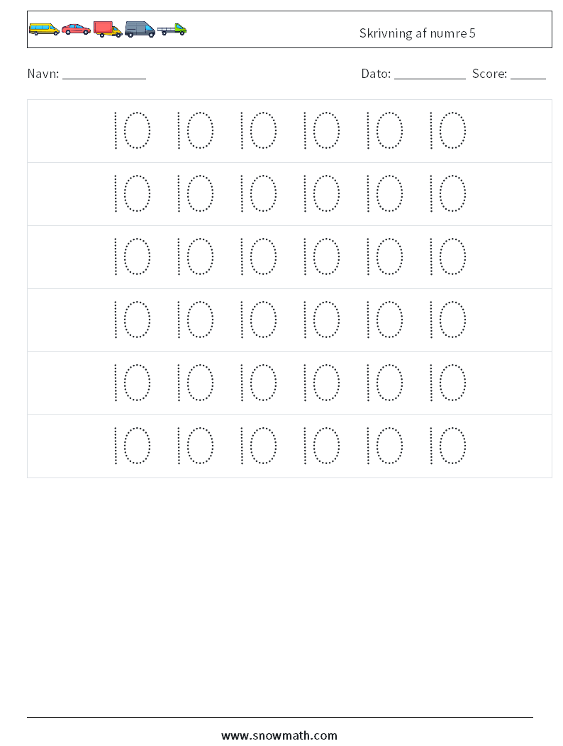 Skrivning af numre 5 Matematiske regneark 6