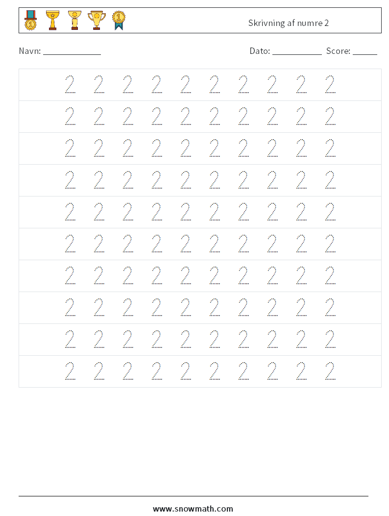 Skrivning af numre 2 Matematiske regneark 2