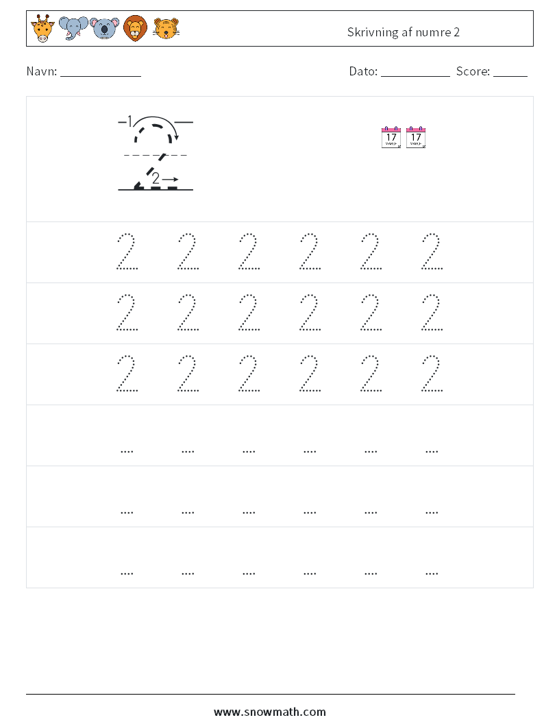 Skrivning af numre 2 Matematiske regneark 7