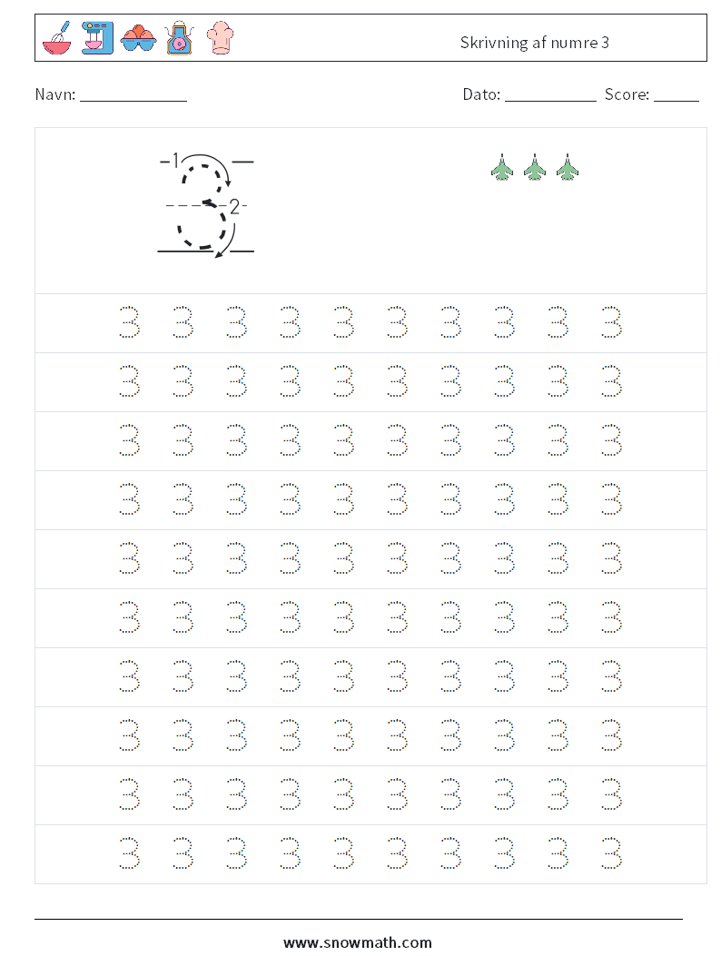 Skrivning af numre 3 Matematiske regneark 1