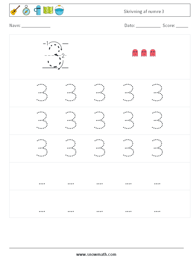 Skrivning af numre 3 Matematiske regneark 11