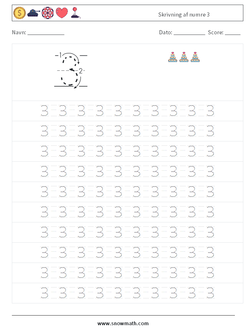 Skrivning af numre 3 Matematiske regneark 13