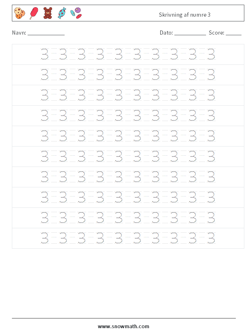 Skrivning af numre 3 Matematiske regneark 14