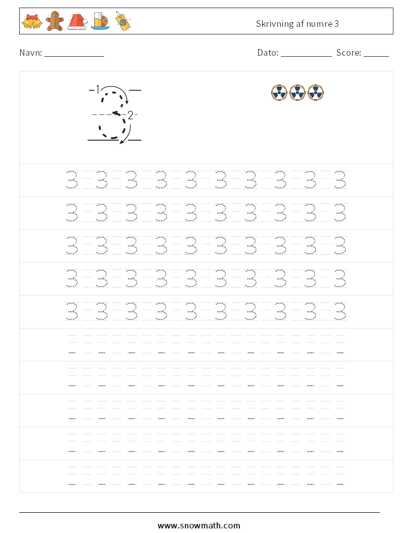 Skrivning af numre 3 Matematiske regneark 15