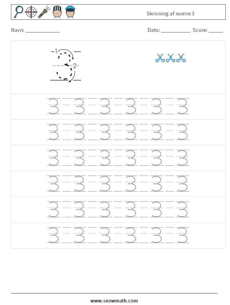 Skrivning af numre 3 Matematiske regneark 17