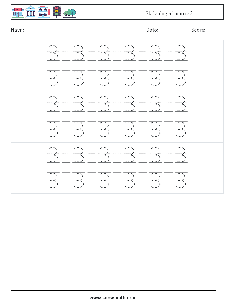 Skrivning af numre 3 Matematiske regneark 18