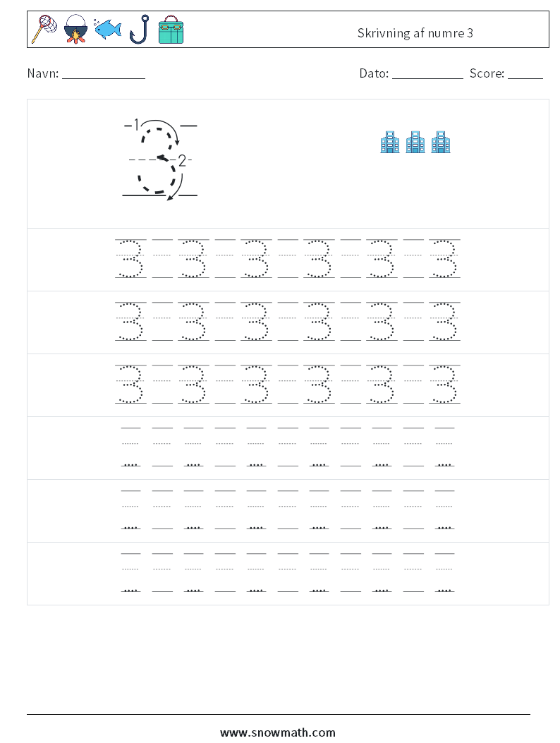 Skrivning af numre 3 Matematiske regneark 19