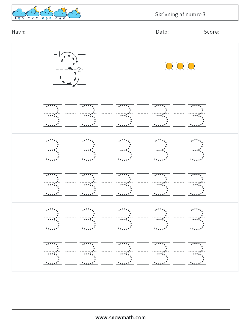 Skrivning af numre 3 Matematiske regneark 21