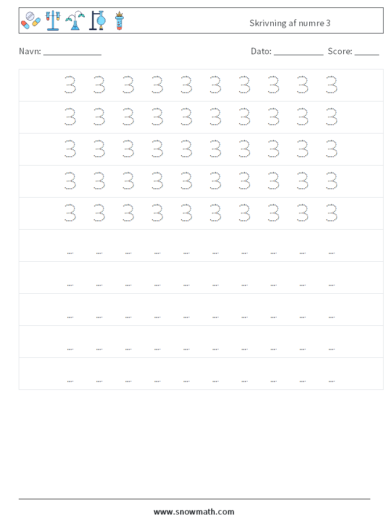 Skrivning af numre 3 Matematiske regneark 4