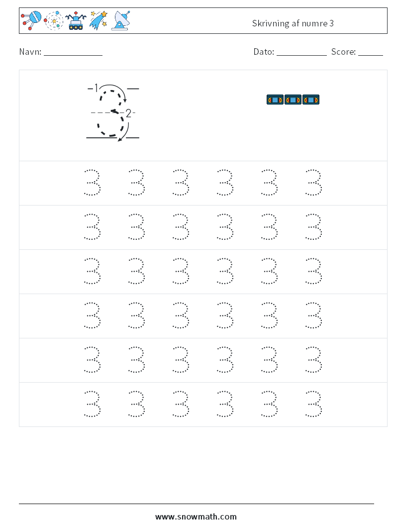 Skrivning af numre 3 Matematiske regneark 5