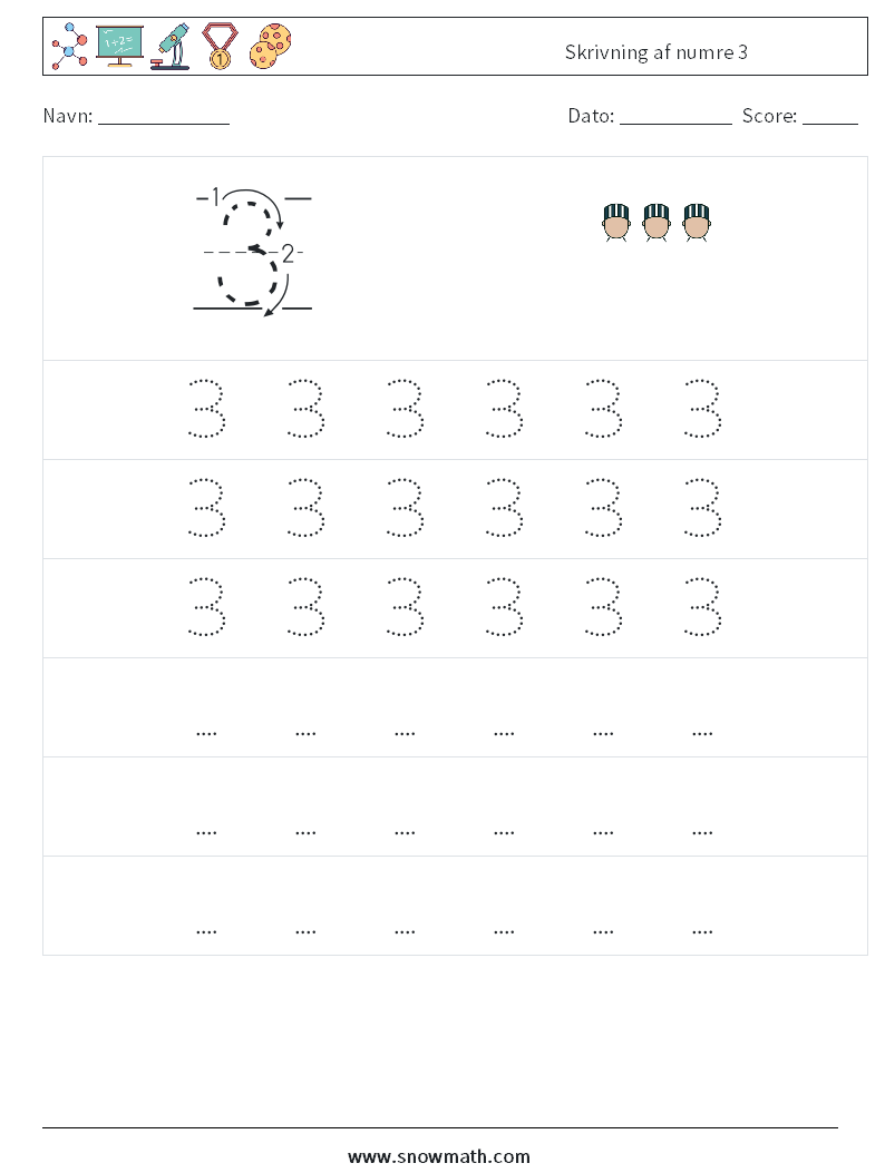 Skrivning af numre 3 Matematiske regneark 7