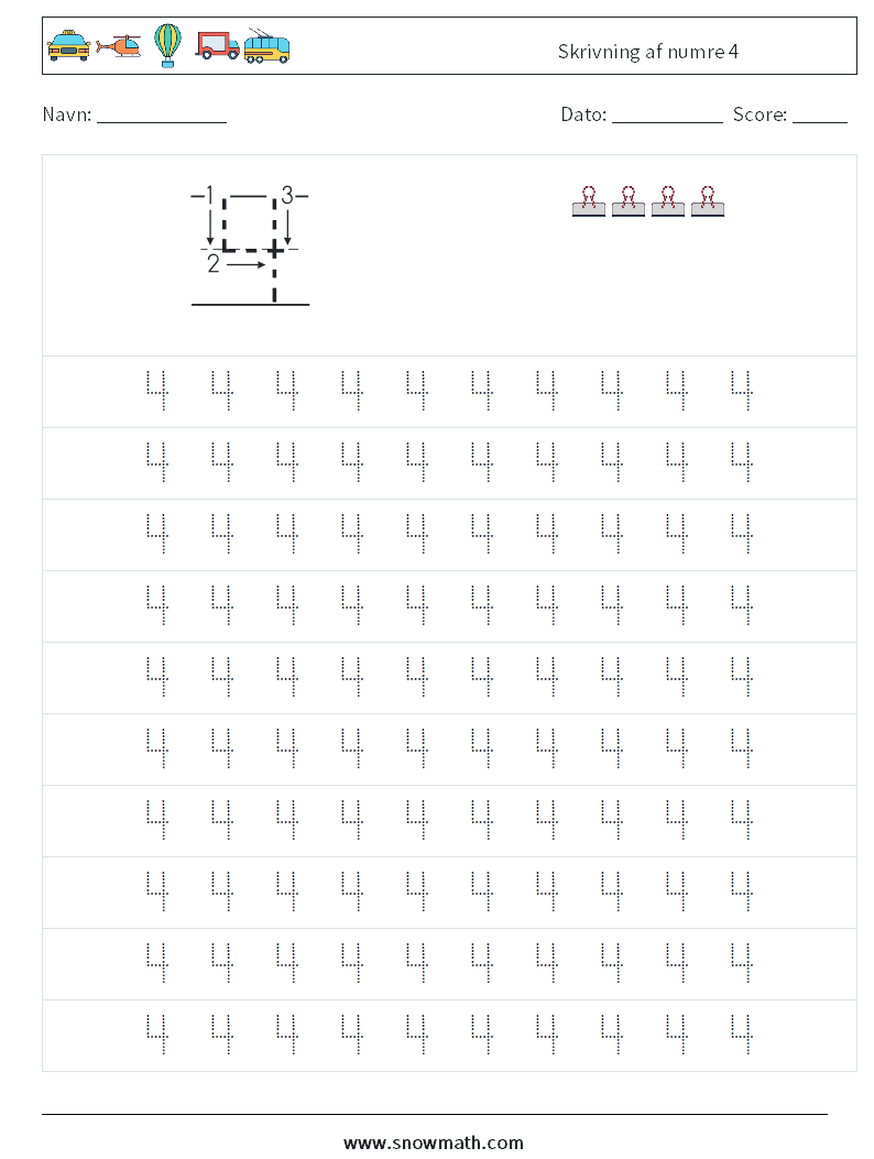 Skrivning af numre 4 Matematiske regneark 1