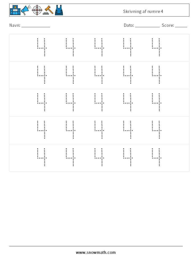 Skrivning af numre 4 Matematiske regneark 10