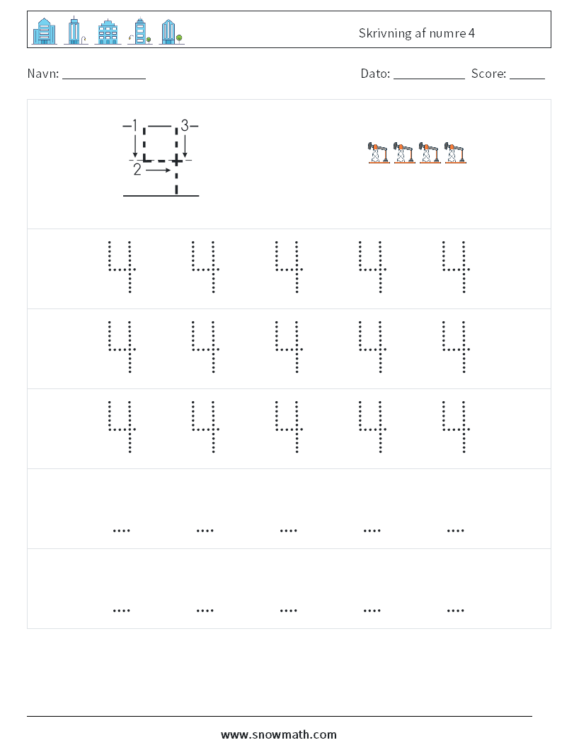 Skrivning af numre 4 Matematiske regneark 11