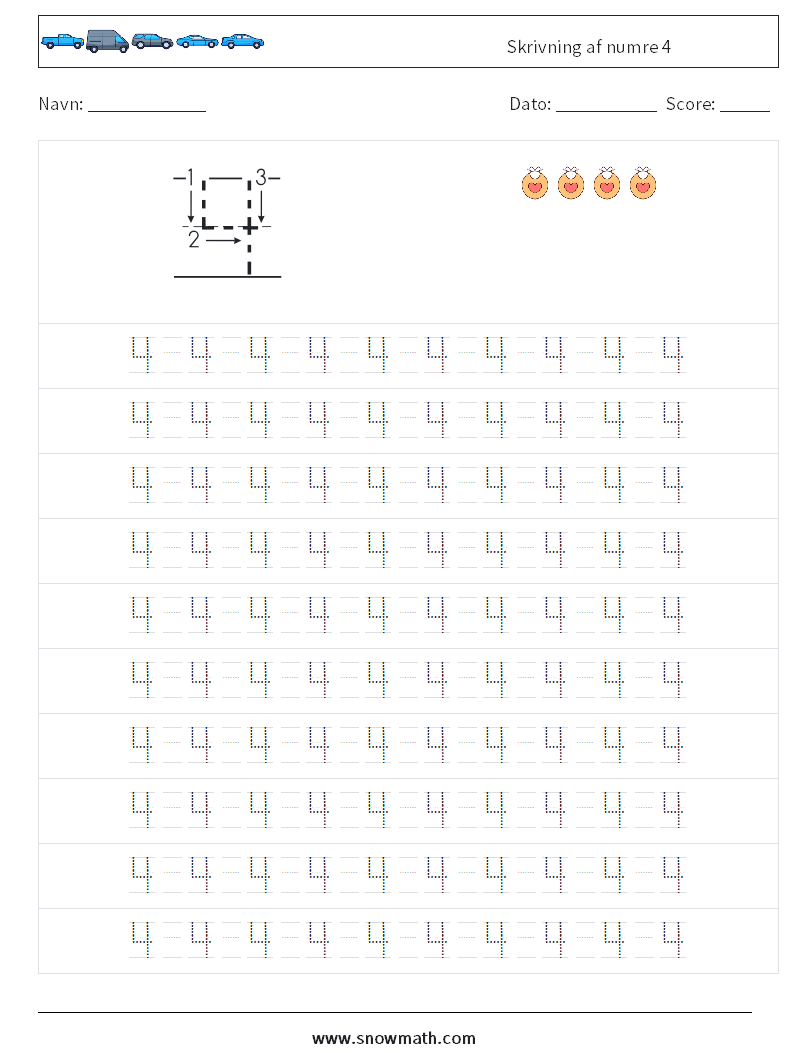 Skrivning af numre 4 Matematiske regneark 13