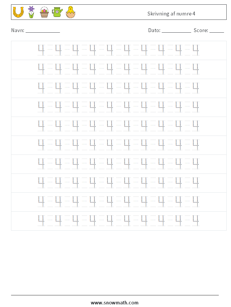 Skrivning af numre 4 Matematiske regneark 14