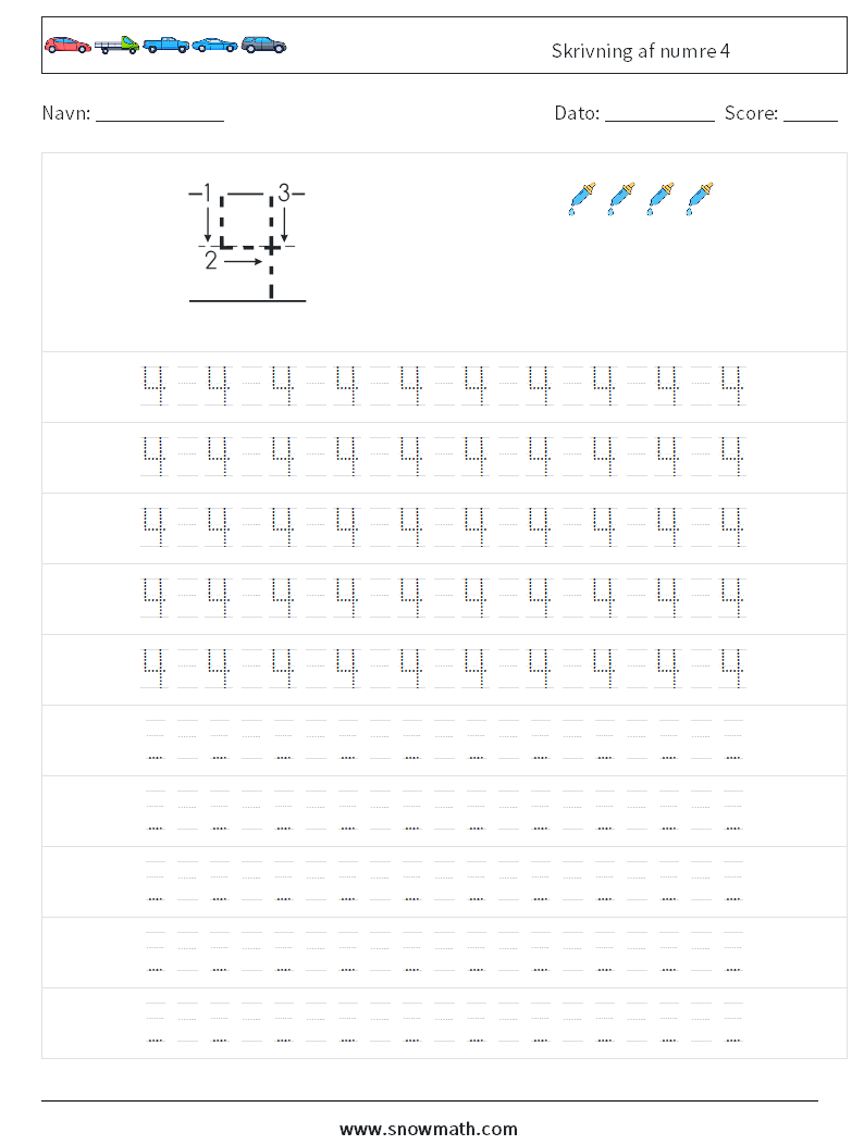 Skrivning af numre 4 Matematiske regneark 15