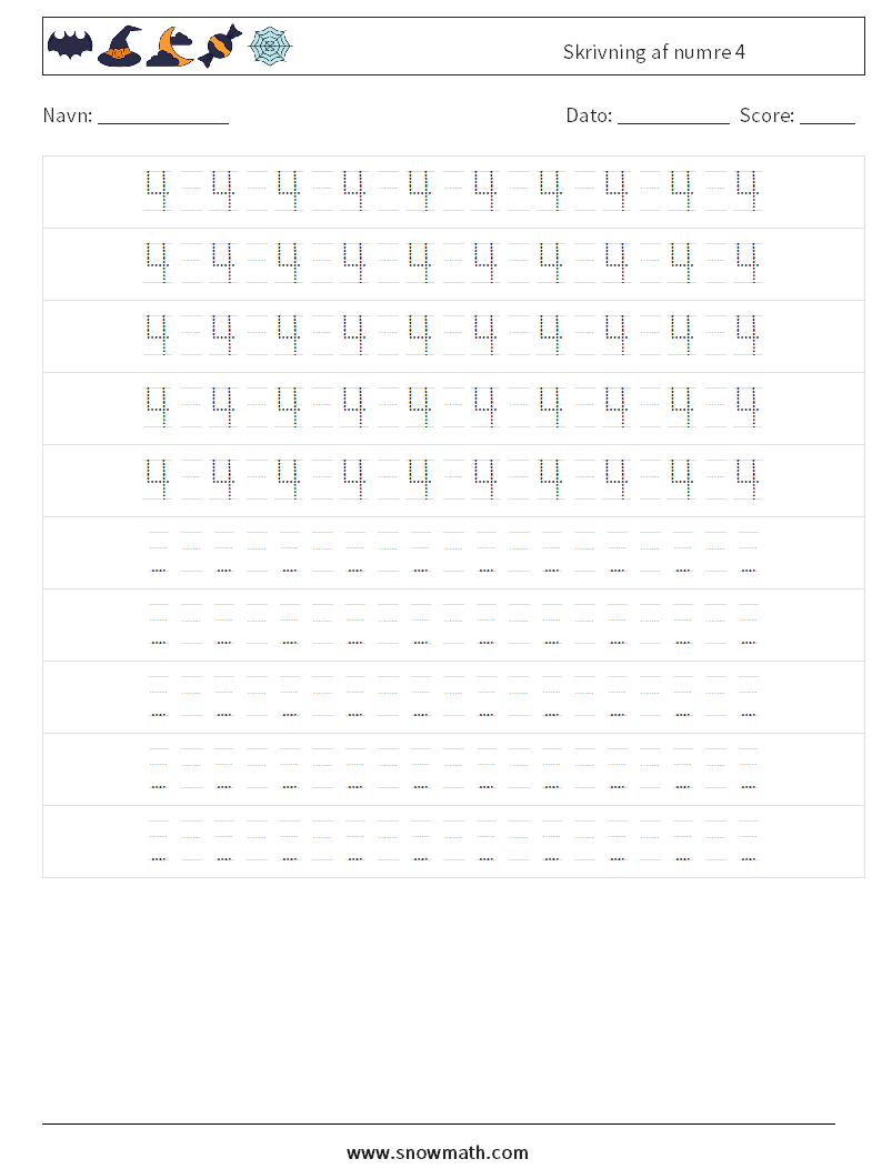 Skrivning af numre 4 Matematiske regneark 16