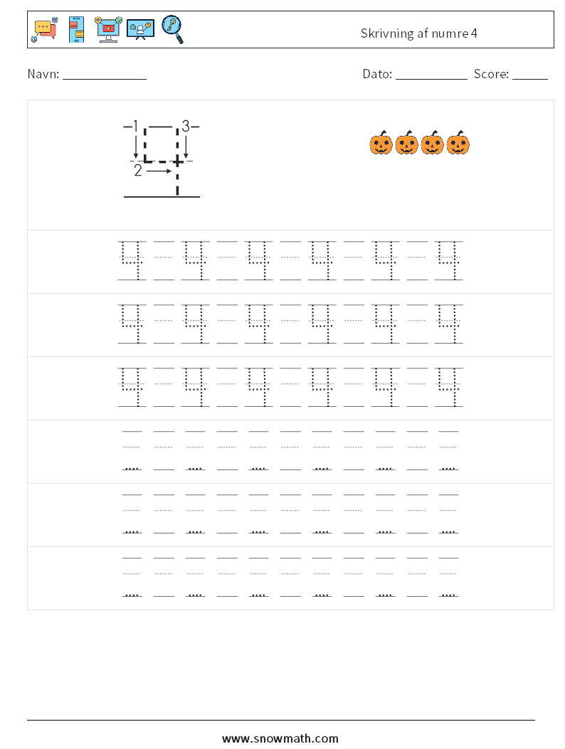 Skrivning af numre 4 Matematiske regneark 19