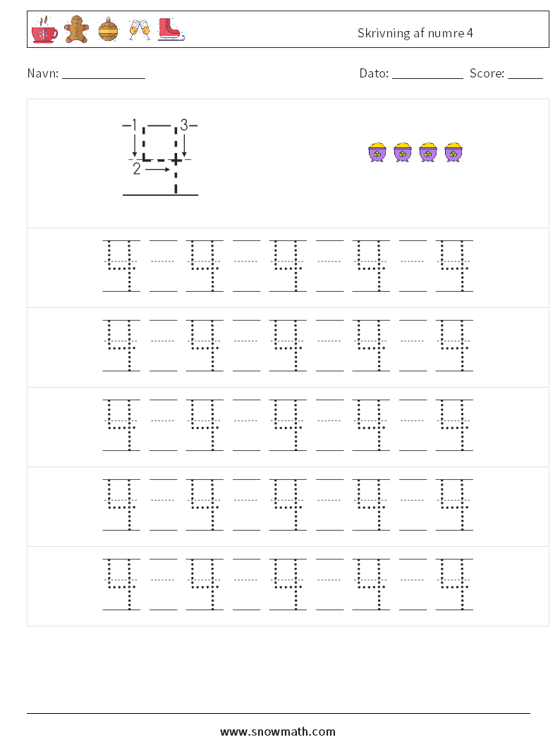 Skrivning af numre 4 Matematiske regneark 21