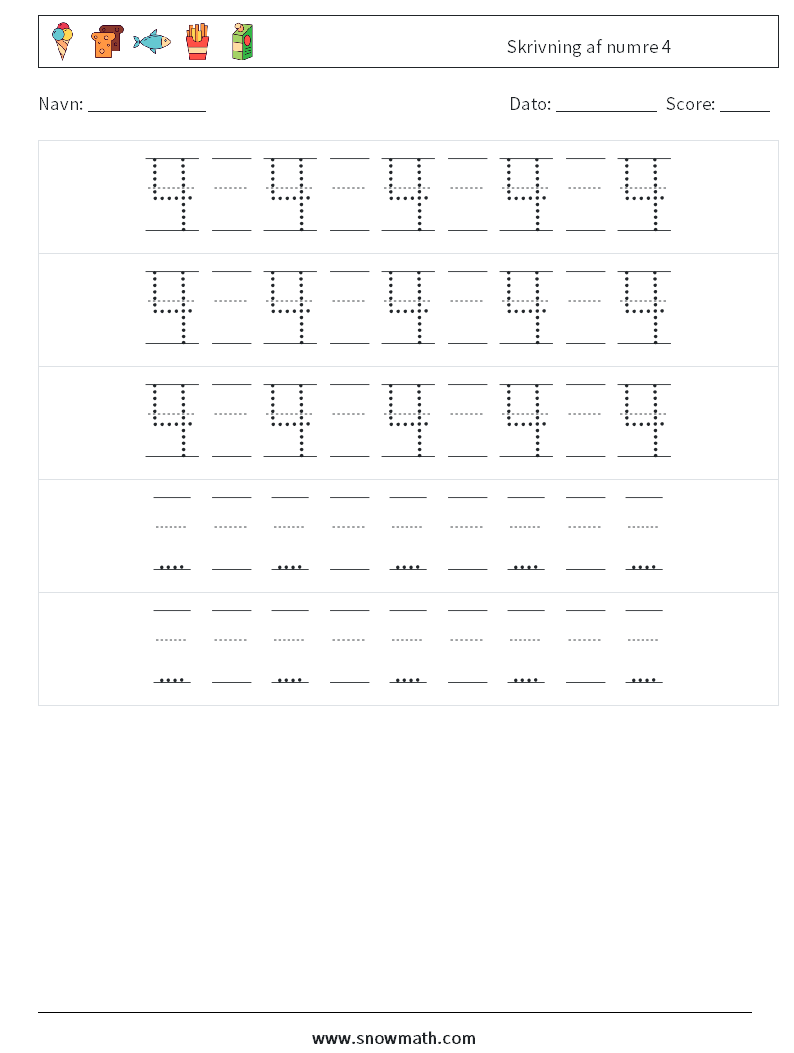 Skrivning af numre 4 Matematiske regneark 24