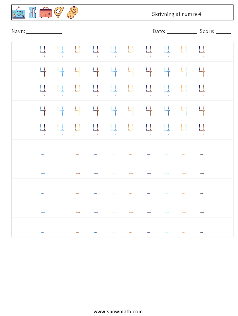 Skrivning af numre 4 Matematiske regneark 4