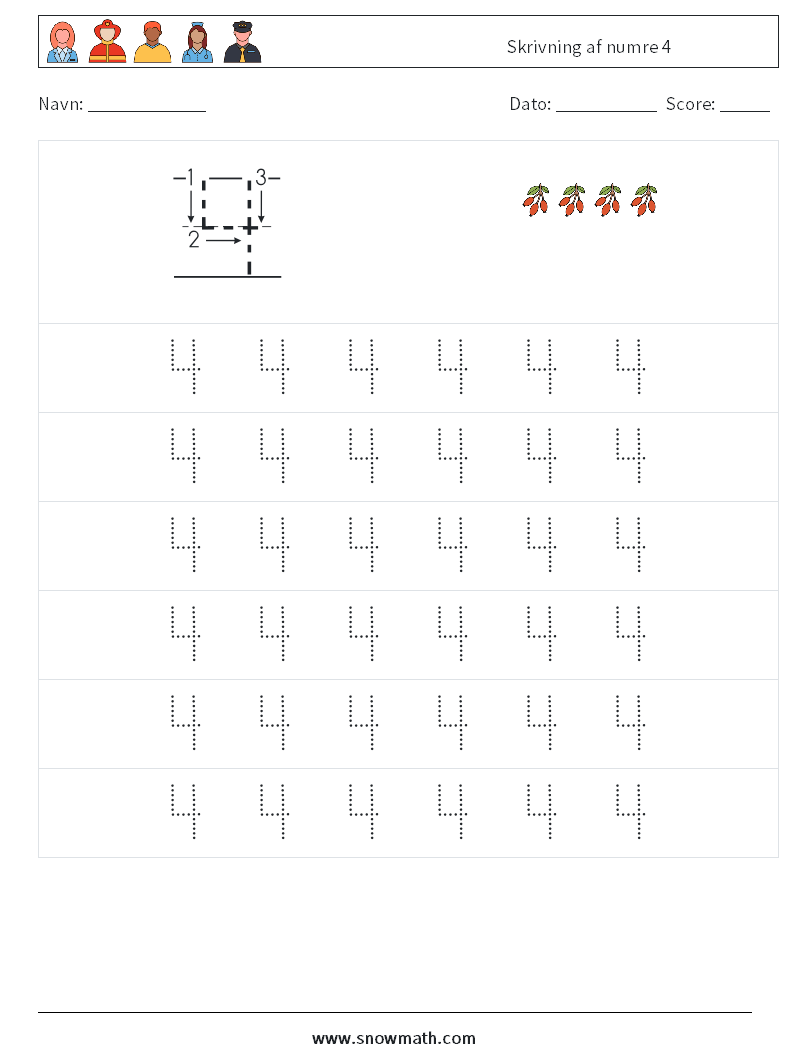 Skrivning af numre 4 Matematiske regneark 5