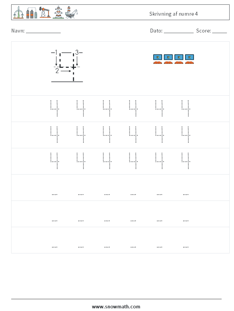 Skrivning af numre 4 Matematiske regneark 7