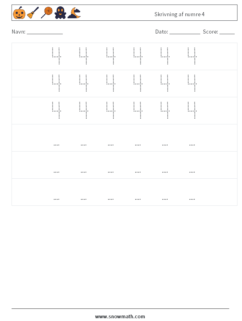 Skrivning af numre 4 Matematiske regneark 8