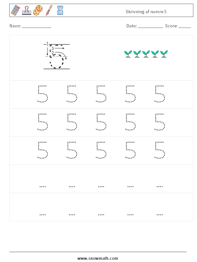 Skrivning af numre 5 Matematiske regneark 11