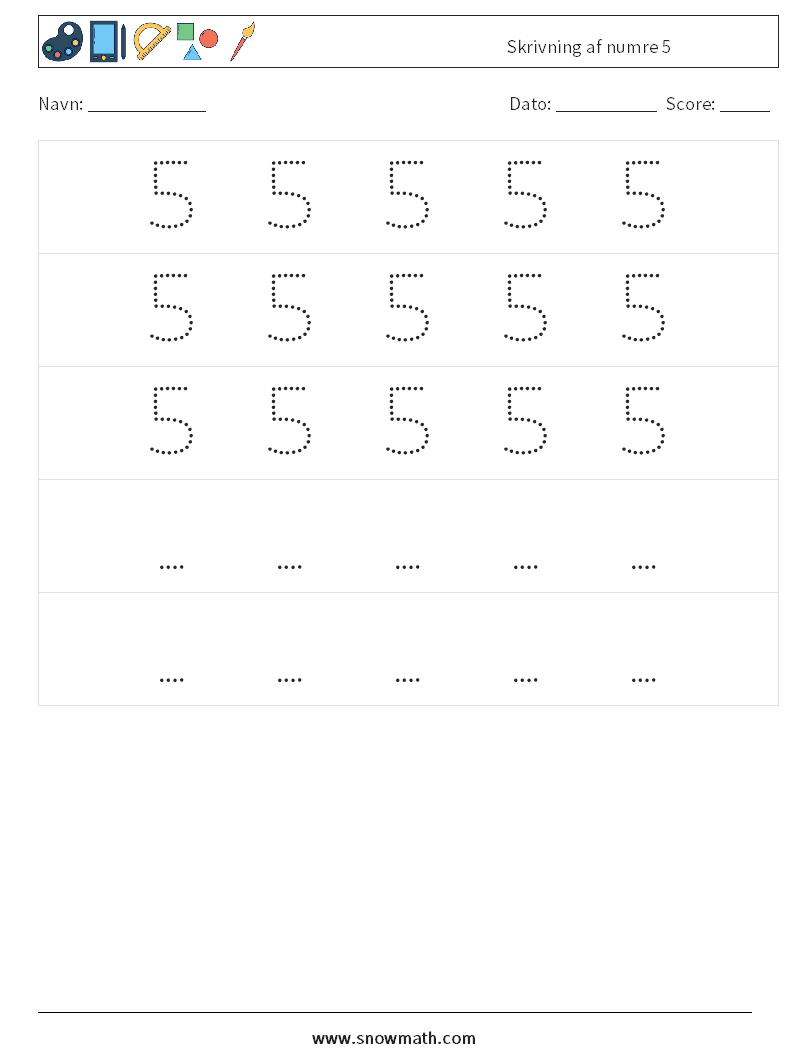 Skrivning af numre 5 Matematiske regneark 12