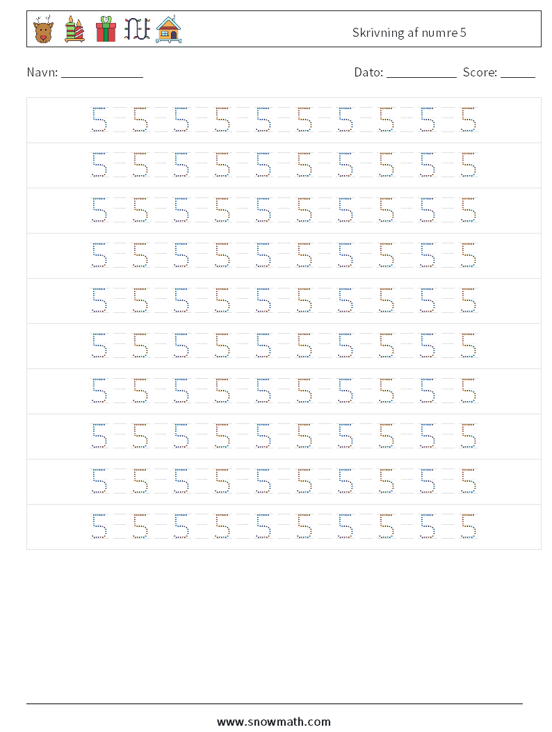 Skrivning af numre 5 Matematiske regneark 14