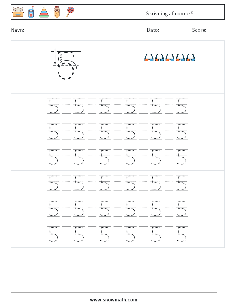 Skrivning af numre 5 Matematiske regneark 17