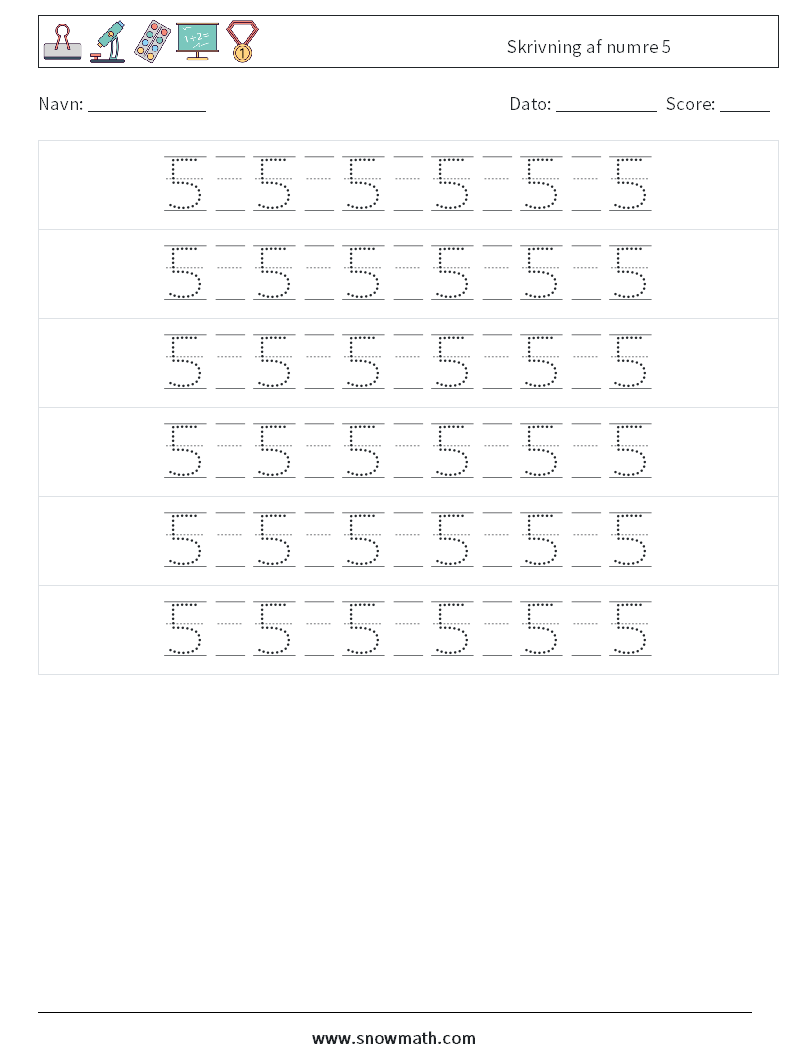 Skrivning af numre 5 Matematiske regneark 18