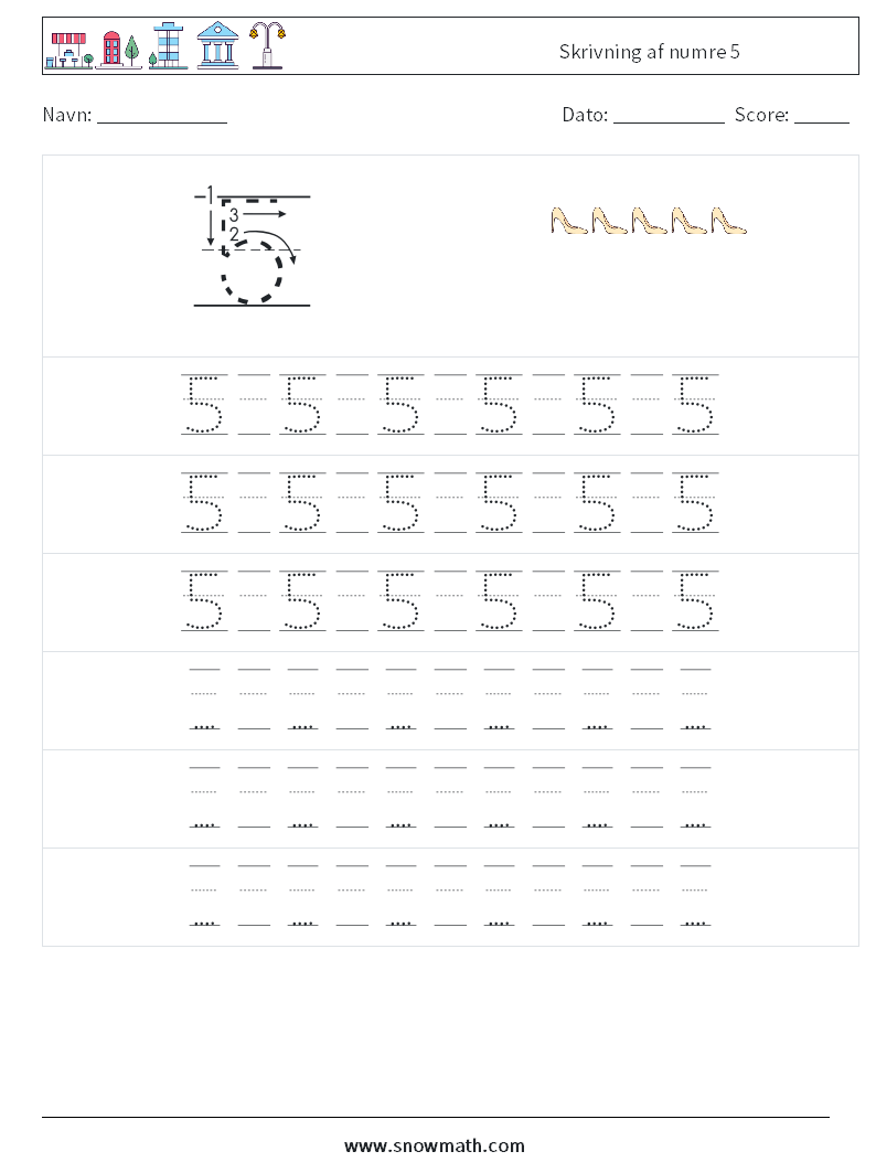 Skrivning af numre 5 Matematiske regneark 19