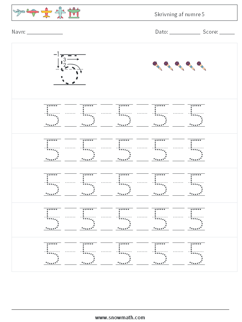 Skrivning af numre 5 Matematiske regneark 21