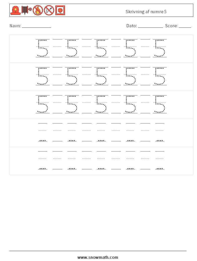 Skrivning af numre 5 Matematiske regneark 24