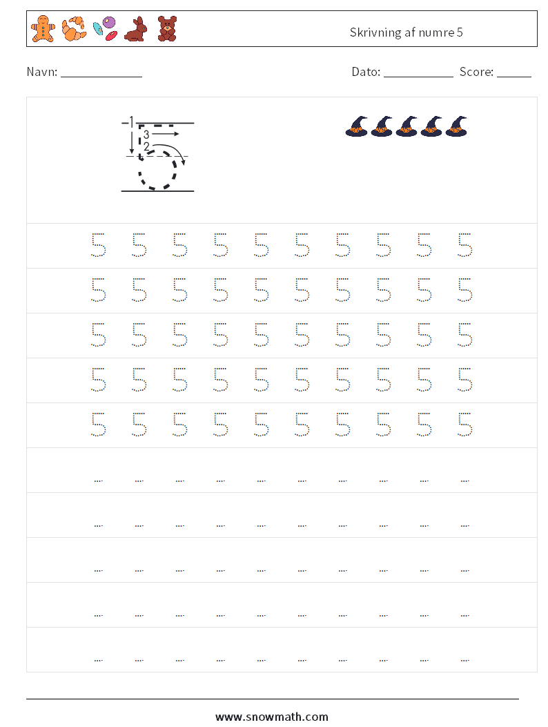 Skrivning af numre 5 Matematiske regneark 3