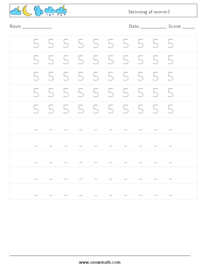 Skrivning af numre 5 Matematiske regneark 4