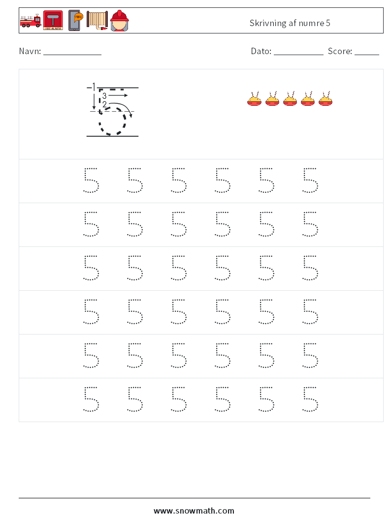 Skrivning af numre 5 Matematiske regneark 5