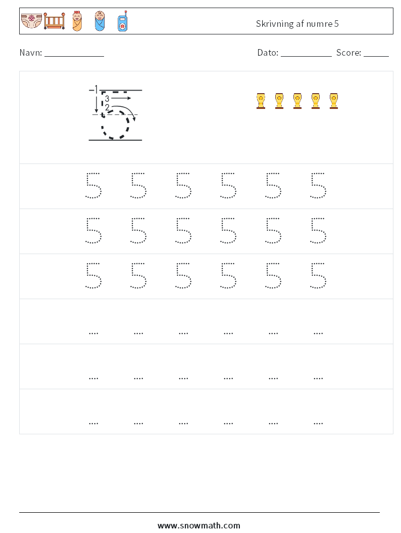 Skrivning af numre 5 Matematiske regneark 7