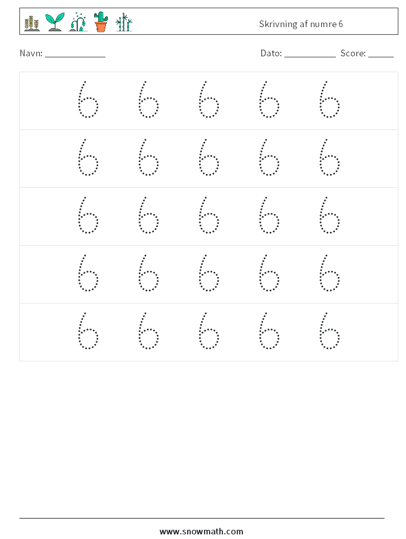 Skrivning af numre 6 Matematiske regneark 10