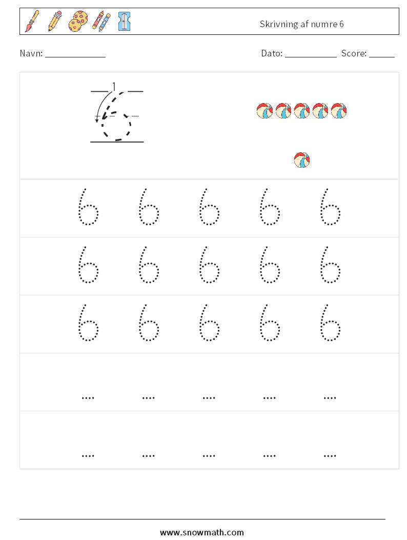 Skrivning af numre 6 Matematiske regneark 11