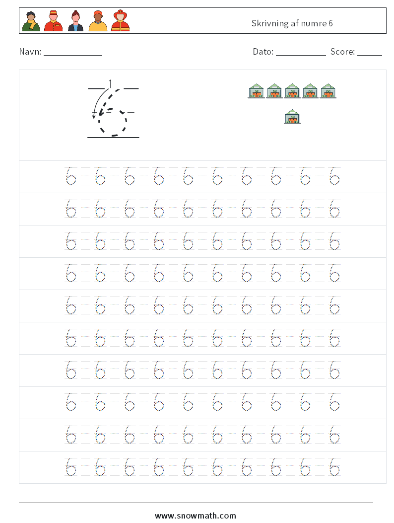 Skrivning af numre 6 Matematiske regneark 13